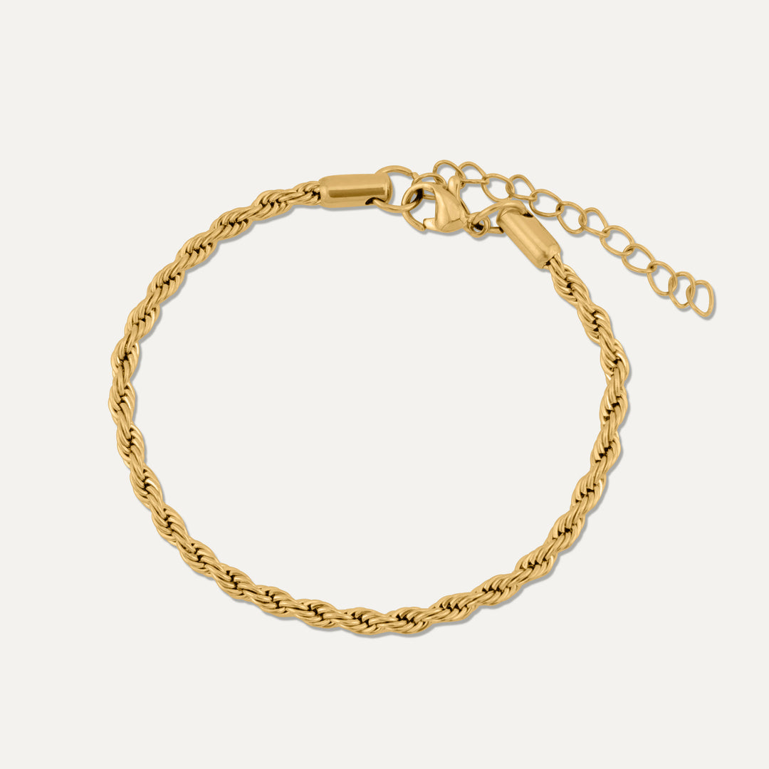Twisted Rope Armbånd 3 mm i guld med snoet kæde og forlængerkæde